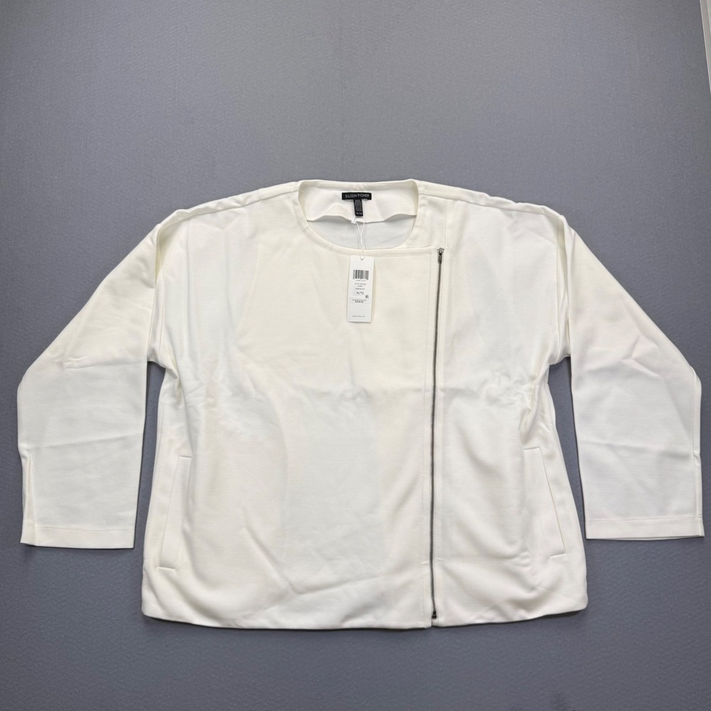 Eileen Fisher Ivory Lyocell Blend Asymmetrical Zip Jacket XL S0TJF-J5275M NEW